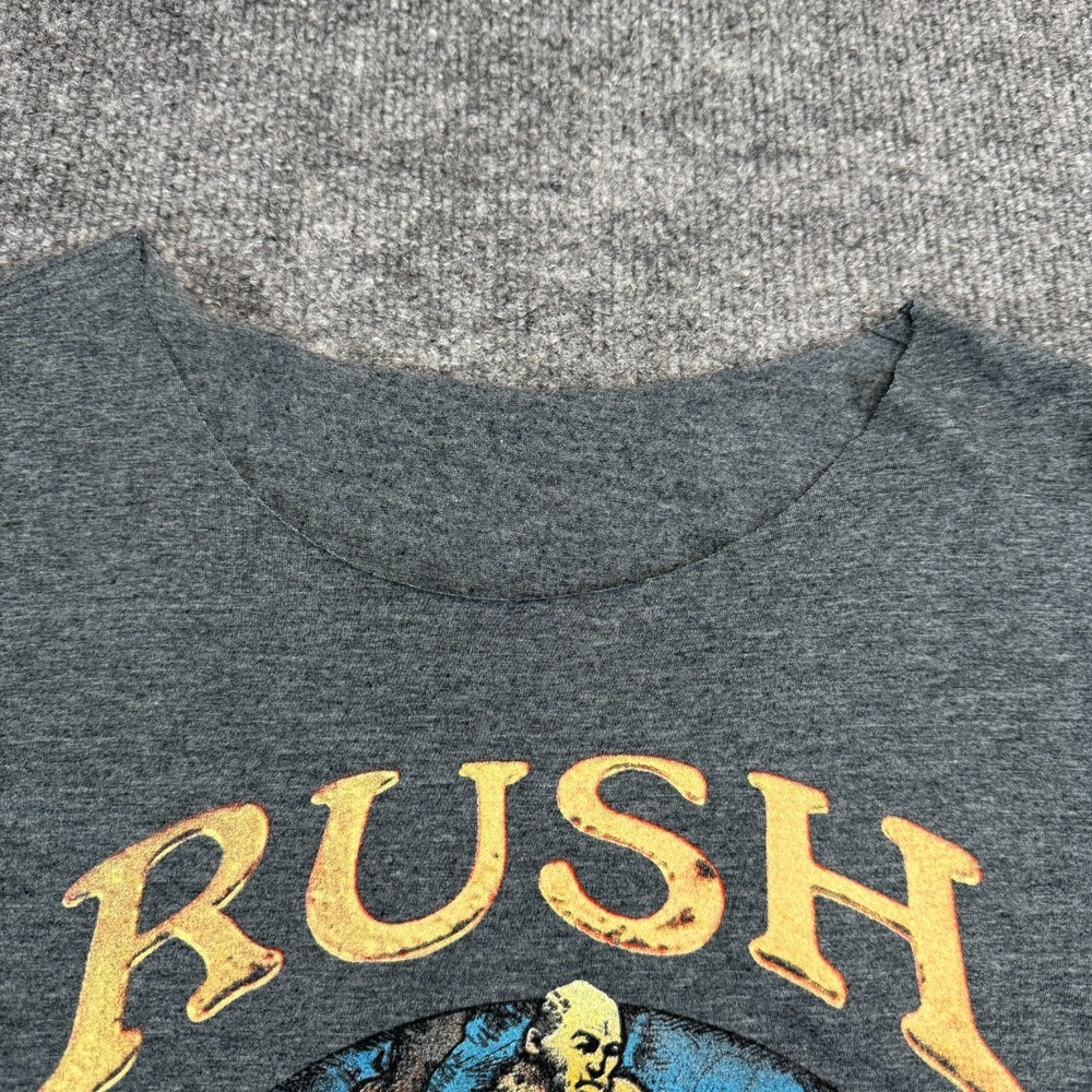 Rush Caress of Steel Shirt Adult S/M Heather Grey Cut Neck Distressed Band Tee - Picture 2 of 7